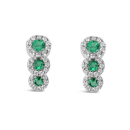 Emerald &amp; Diamond Triple Halo Earrings