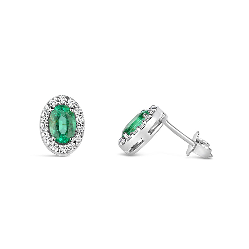 Emerald &amp; Diamond Halo Earrings