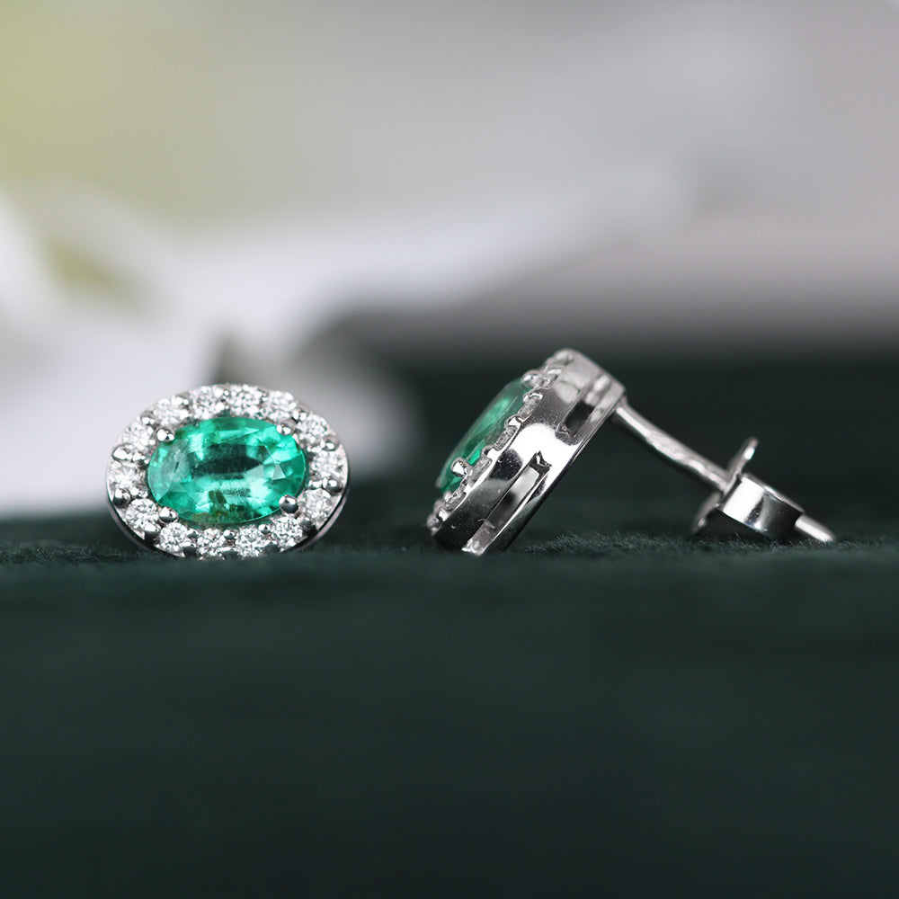 Emerald &amp; Diamond Halo Earrings