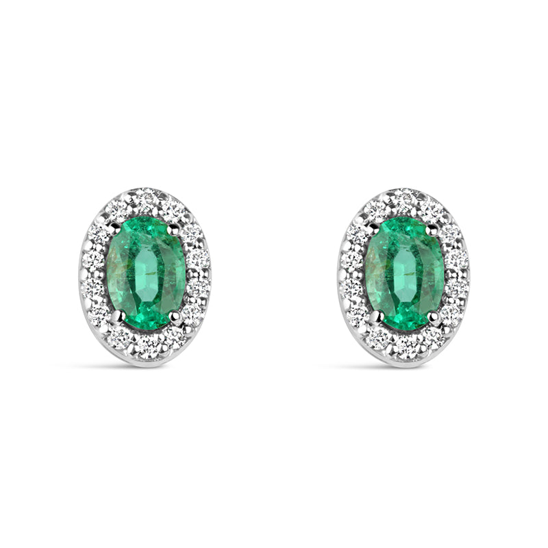 Emerald &amp; Diamond Halo Earrings