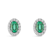 Load image into Gallery viewer, Emerald &amp; Diamond Halo Earrings