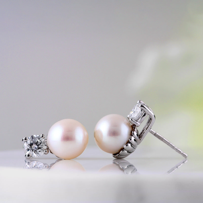 Freshwater Pearl &amp; Diamond Earrings