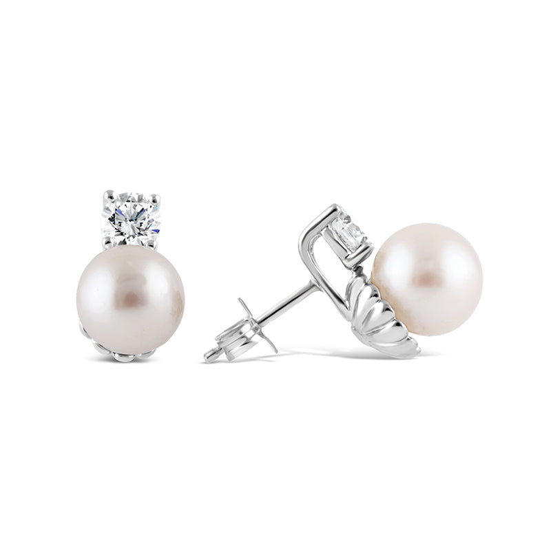 Freshwater Pearl &amp; Diamond Earrings