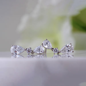 Triple Pear & Round Diamond Drop Earrings