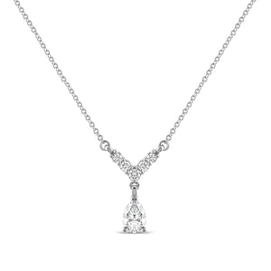 Diamond Wishbone & Pear Solitaire Necklace