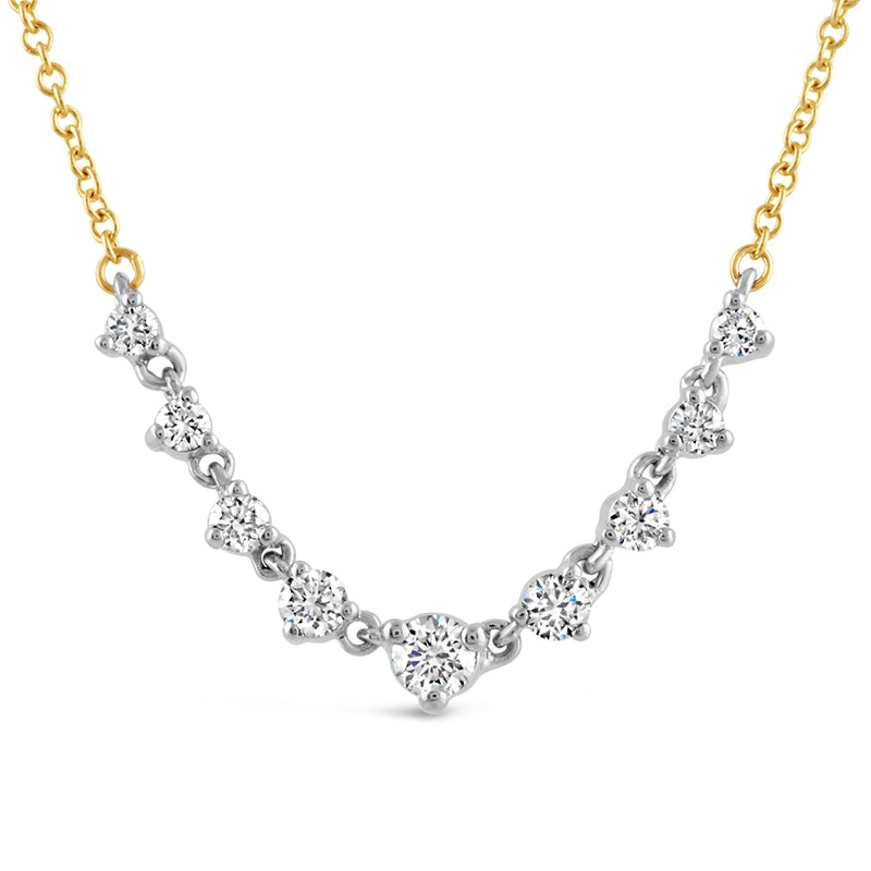 Two Tone Diamond Row &amp; Chain Necklace