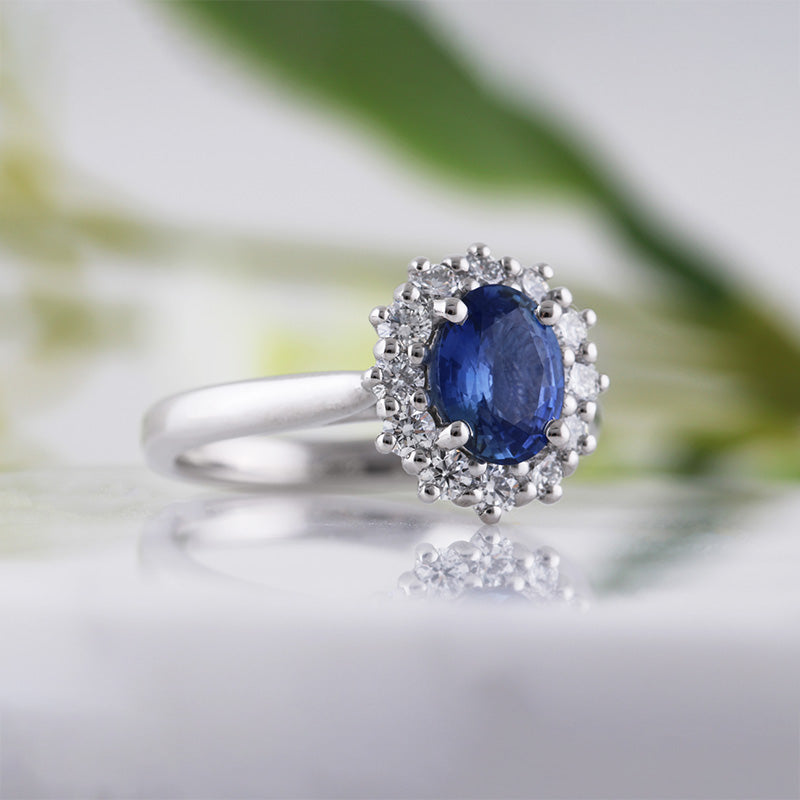 Sapphire &amp; Diamond Cluster Ring