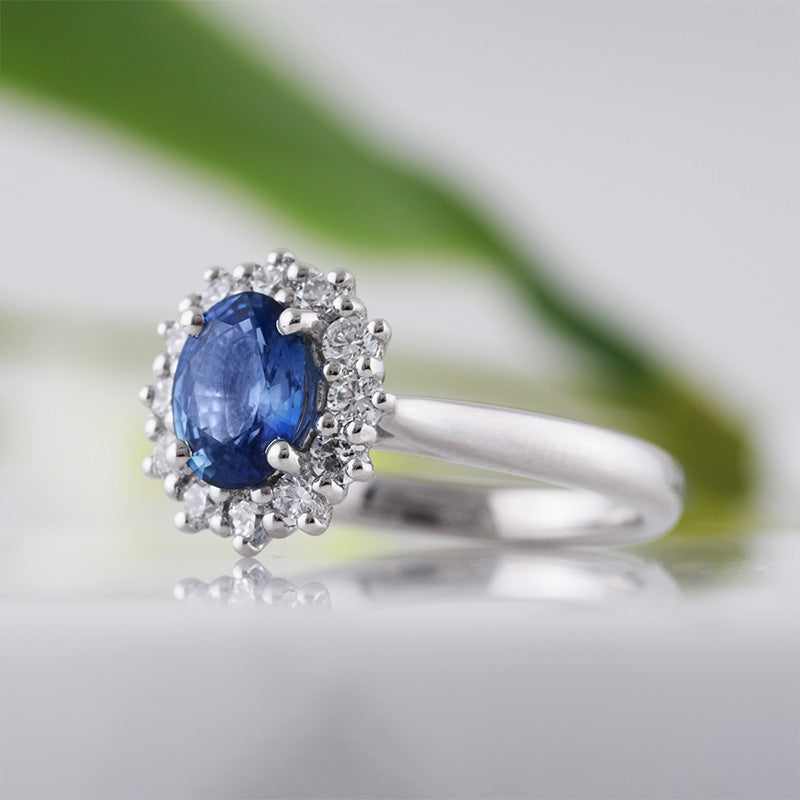 Sapphire &amp; Diamond Cluster Ring