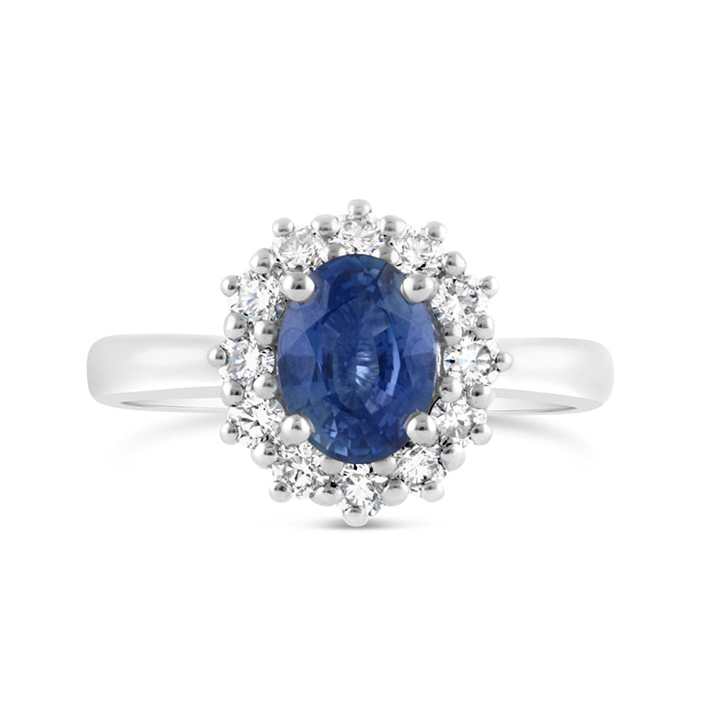 Sapphire &amp; Diamond Cluster Ring