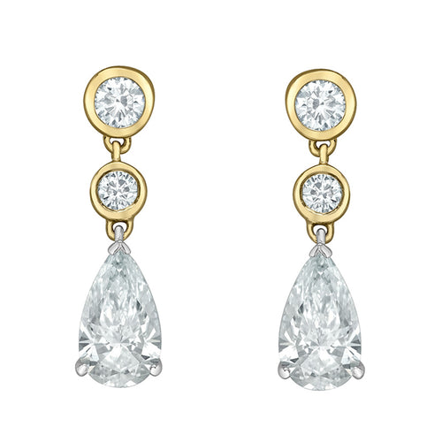 Pear & Round Diamond Drop Earrings