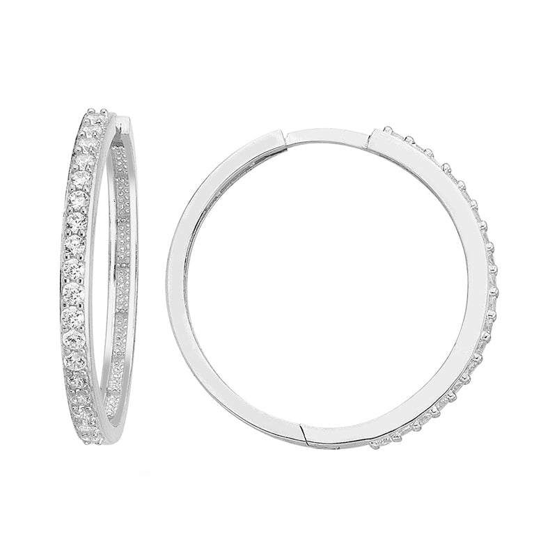 White Stone Hoop Earrings 24mm