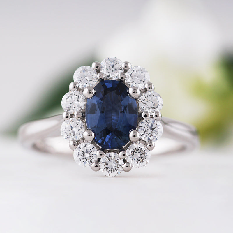 Oval Sapphire &amp; Diamond Cluster Ring