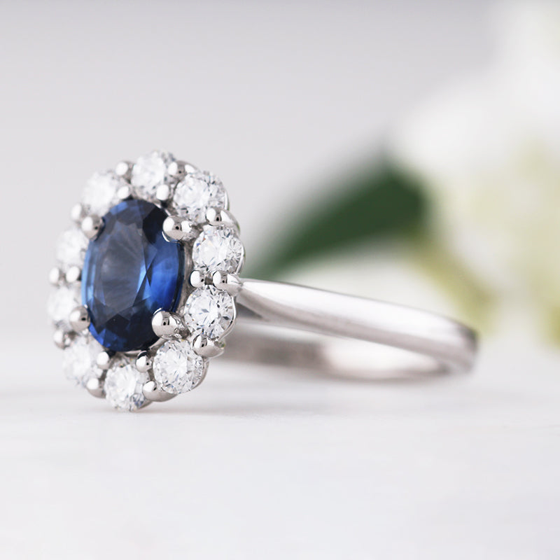 Oval Sapphire &amp; Diamond Cluster Ring