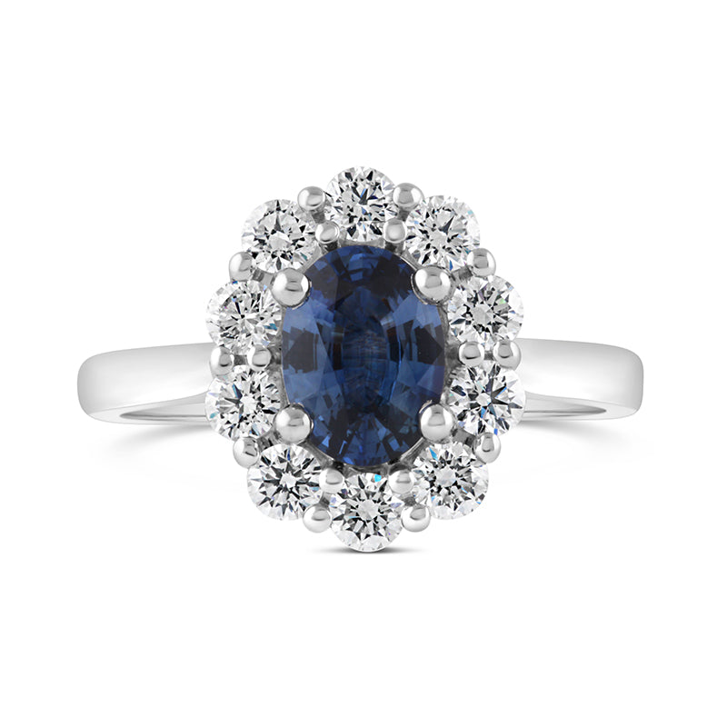 Oval Sapphire &amp; Diamond Cluster Ring