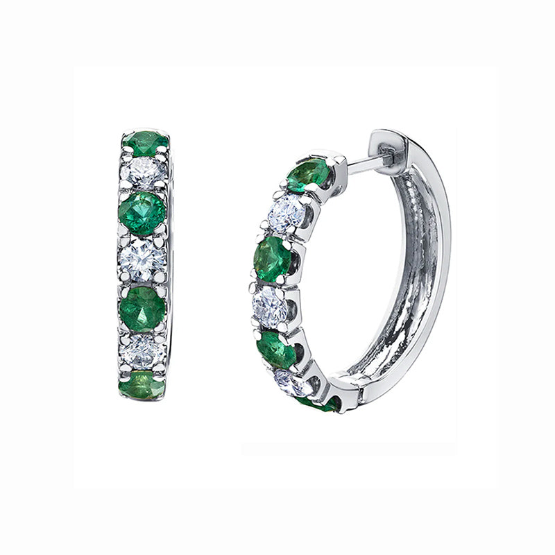 Emerald &amp; Diamond Hoop Earrings