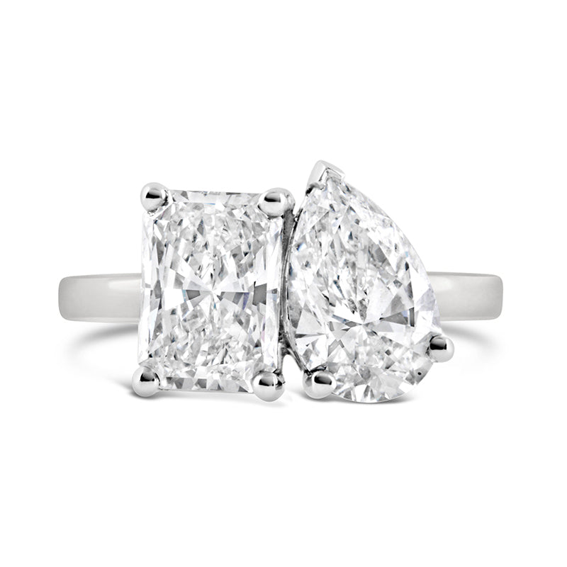 Rectangle &amp; Pear Cut Toi et Moi Engagement Ring 2.93ct