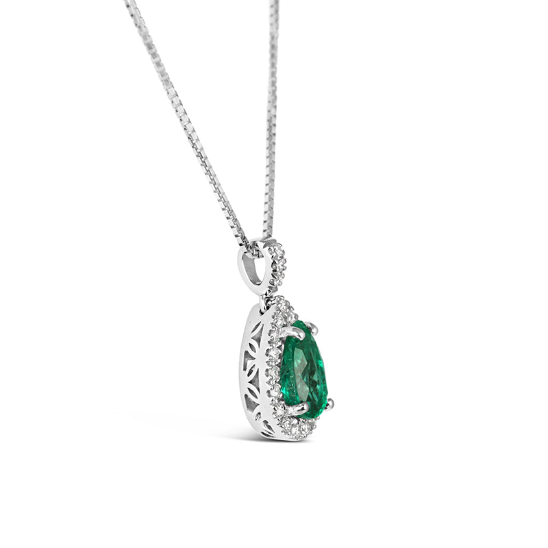 Emerald &amp; Diamond Teardrop Halo Pendant