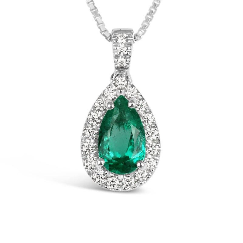 Emerald &amp; Diamond Teardrop Halo Pendant