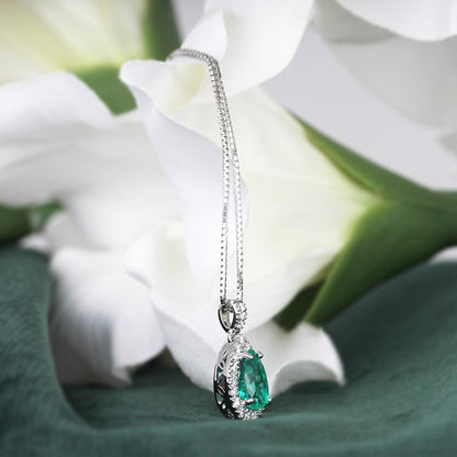 Emerald &amp; Diamond Teardrop Halo Pendant