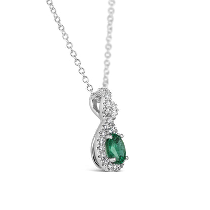 Twisted Emearld &amp; Diamond Teardrop Halo Pendant