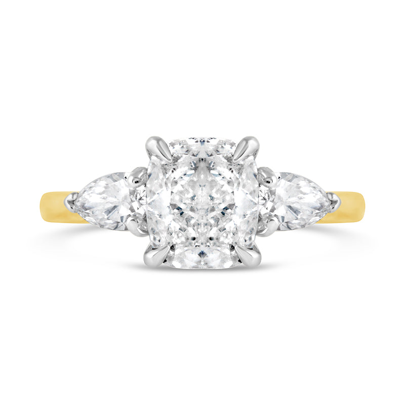 Cushion &amp; Pear 3 Stone Engagement Ring 2.36ct