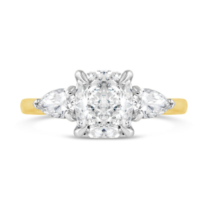 Cushion &amp; Pear 3 Stone Engagement Ring 2.36ct