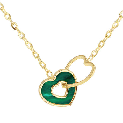 Interlocking Malachite &amp; Plain Heart Necklace