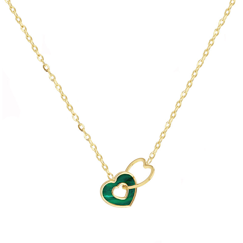 Interlocking Malachite &amp; Plain Heart Necklace