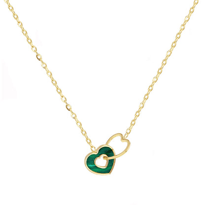 Interlocking Malachite &amp; Plain Heart Necklace