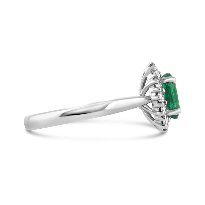 Oval Emerald &amp; Diamond Cluster Ring