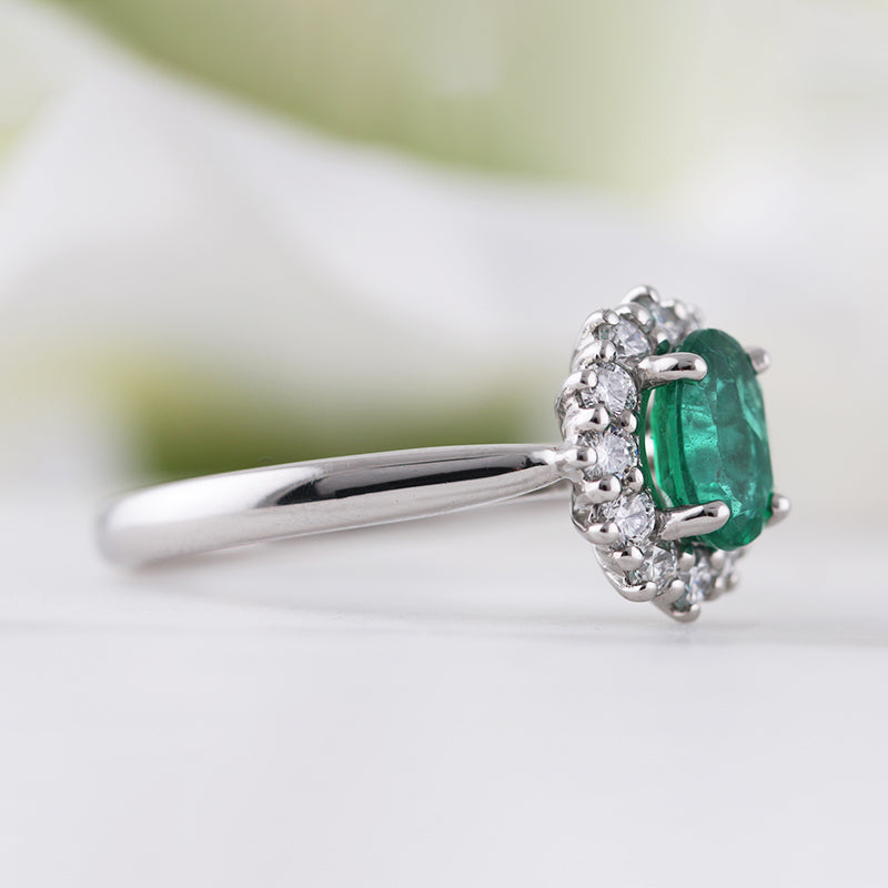 Oval Emerald &amp; Diamond Cluster Ring