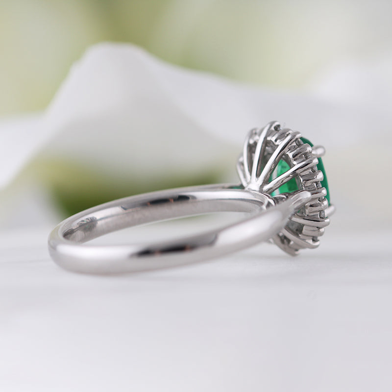 Oval Emerald &amp; Diamond Cluster Ring