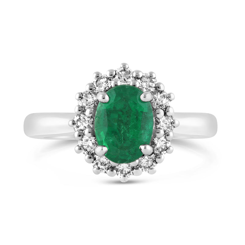 Oval Emerald &amp; Diamond Cluster Ring