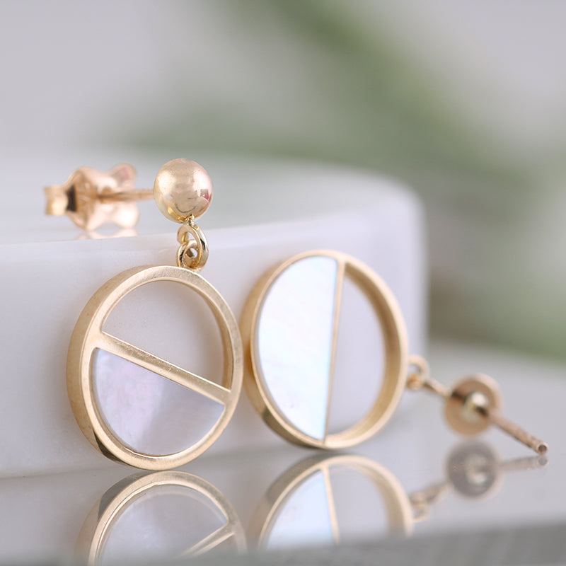 Half Pearl &amp; Circle Drop Earrings