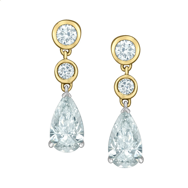 Pear &amp; Round Diamond Drop Earrings