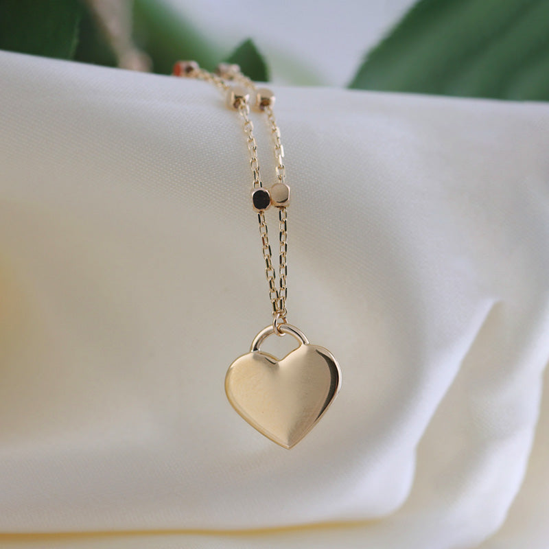 Heart Pendant &amp; Beaded Chain Necklace