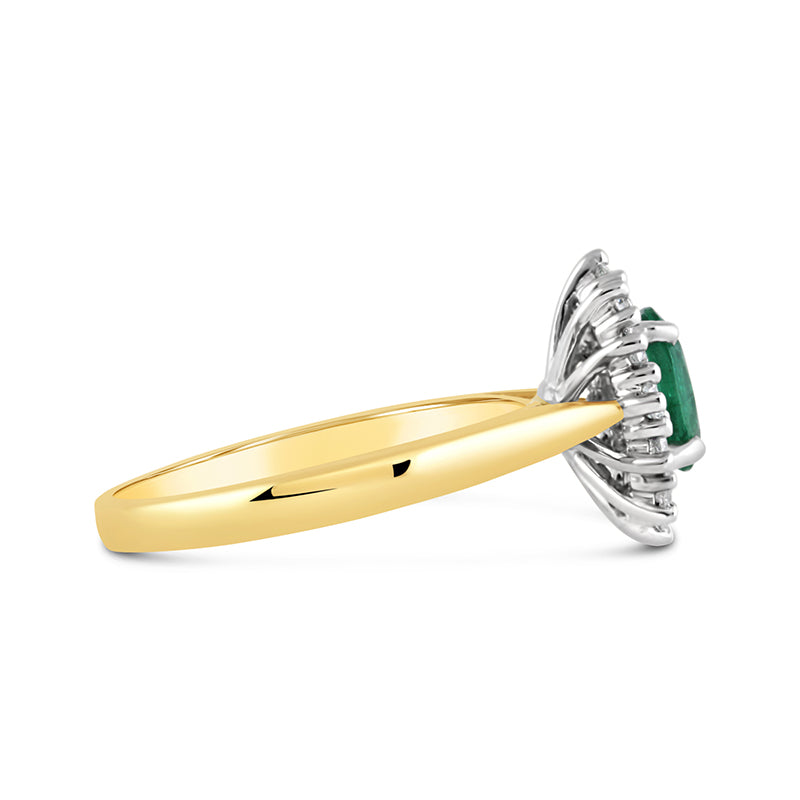 Oval Emerald &amp; Diamond Cluster Ring