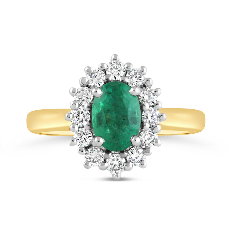 Oval Emerald &amp; Diamond Cluster Ring