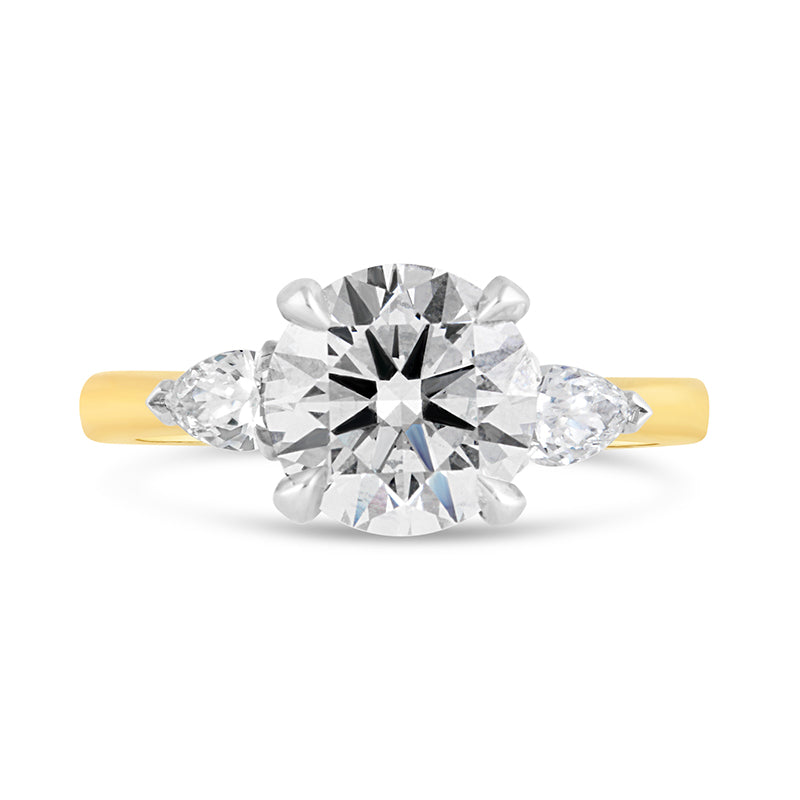 Round Brilliant &amp; Pear Three Stone Engagement Ring 2.36ct