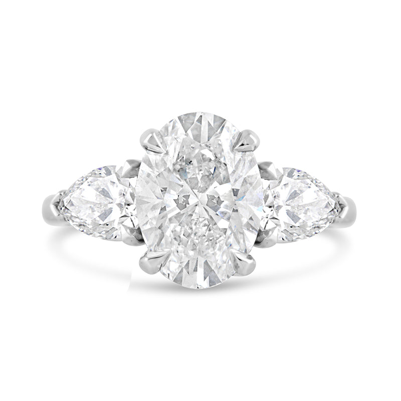 Oval &amp; Pear Three Stone Engagement Ring 3.42ct