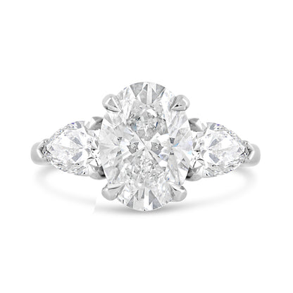 Oval &amp; Pear Three Stone Engagement Ring 3.42ct