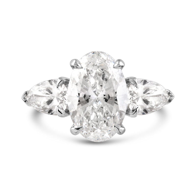 Oval &amp; Pear Three Stone Engagement Ring 3.93ct