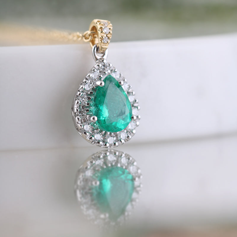 Pear Cut Emerald &amp; Diamond Pendant