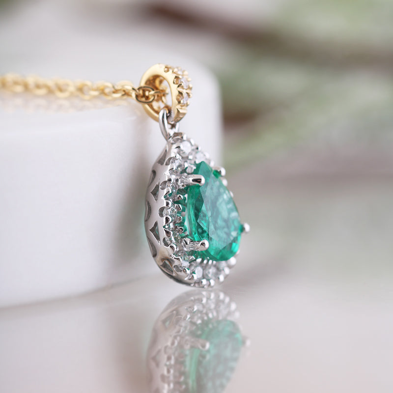 Pear Cut Emerald &amp; Diamond Pendant