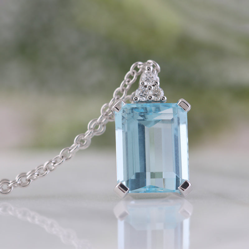 Octagon Aquamarine &amp; Diamond Pendant