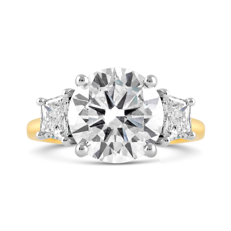 Round &amp; Trapezoid Diamond Three Stone Ring 5.81ct