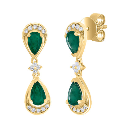 Double Pear Emerald &amp; Diamond Drop Earrings