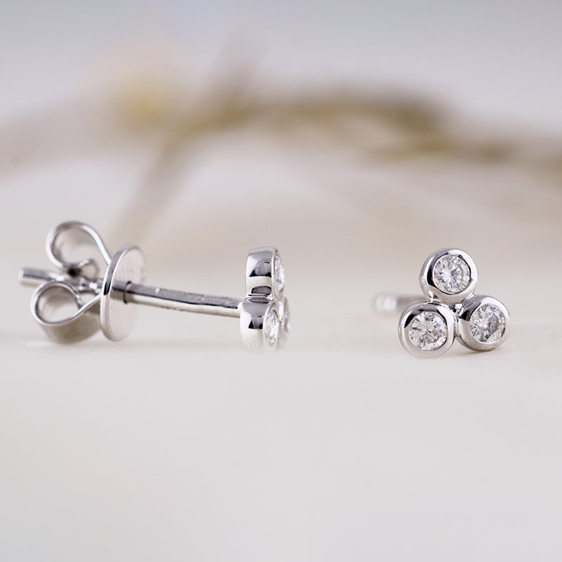 Triple Bezel Diamond Stud Earrings 0.13ct