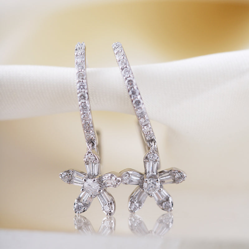 Diamond Flower Hoop Earrings