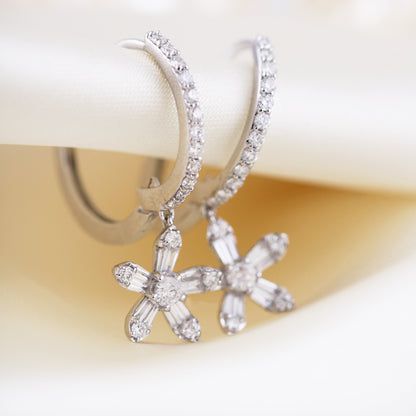 Diamond Flower Hoop Earrings